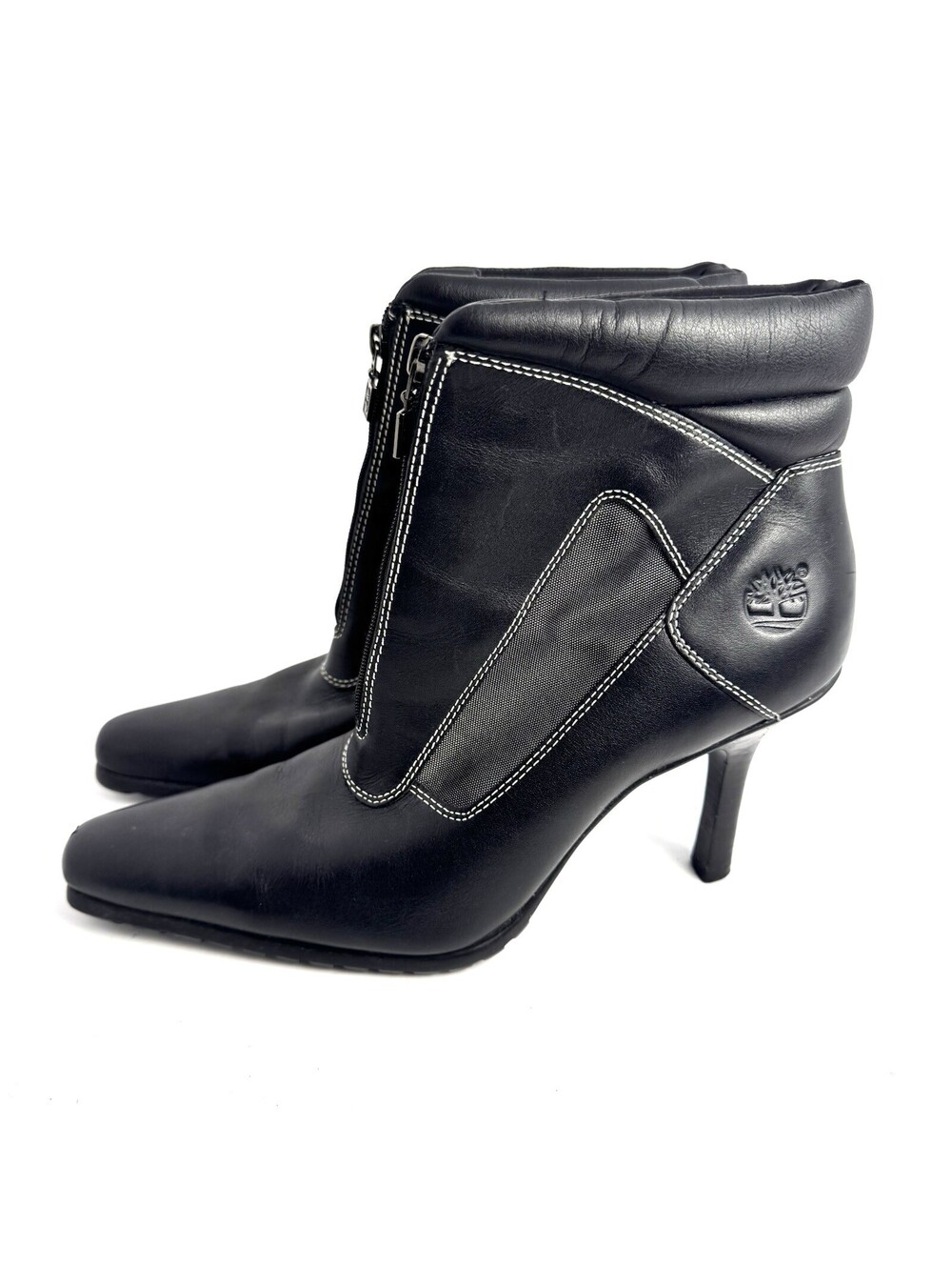 Vintage Timberland Black Leather Front-Zip Stiletto Boots